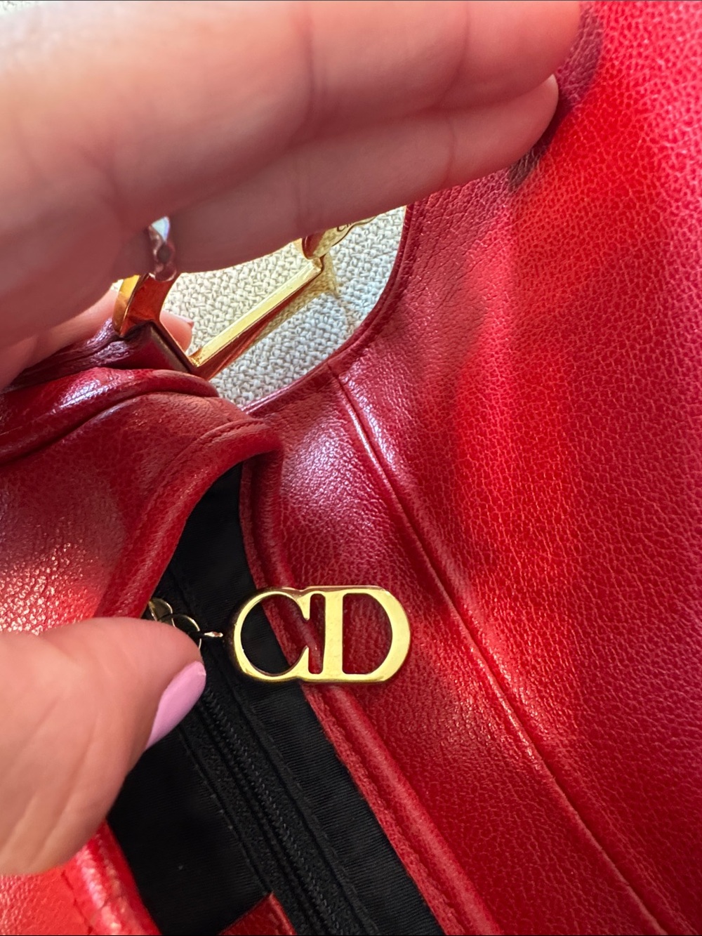Authentic Christian Dior Vintage Red Leather Saddle Bag Gold Hardware w/ COA Y2K - Picture 13 of 17